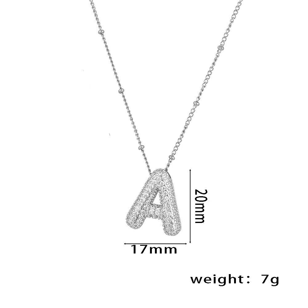 Collana con ciondolo a lettera in zirconi micro-pavé placcato oro 18 carati, catena di perline in acciaio inossidabile/acciaio al titanio, gioielli unisex alla moda per pendolari