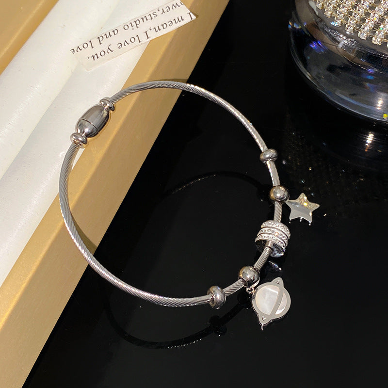 Minimalist Geometric Letter Titanium Steel Plated Bracelet for Women