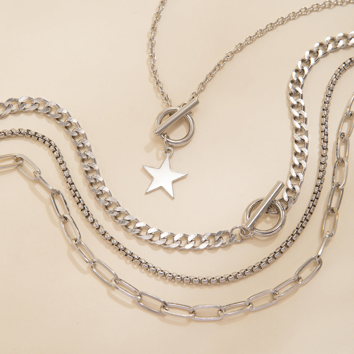 Punk Style Five-Pointed Star Pendant Necklace Set with Plated Alloy and Geometric Design