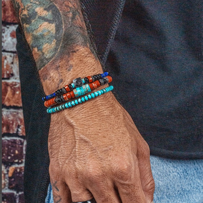 Vintage Bohemian Geometric Round Alloy Gemstone Beaded Bracelet Set for Men and Women