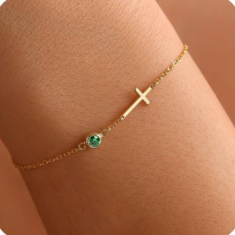 Elegant 18K Gold Plated Stainless Steel Cross Geometric Bracelet for Women