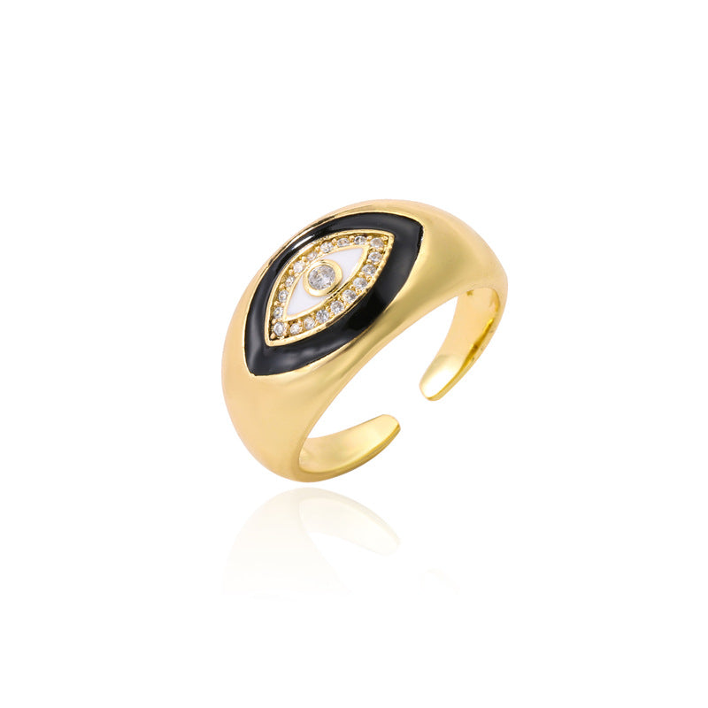 Geometric Drip Oil Gold Plated Brass Ring with Cubic Zirconia for Women