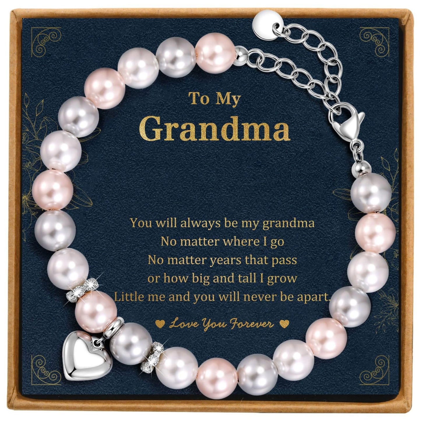 Elegant Heart Shape Stainless Steel Imitation Pearl Pendant Adjustable Bracelet for Women