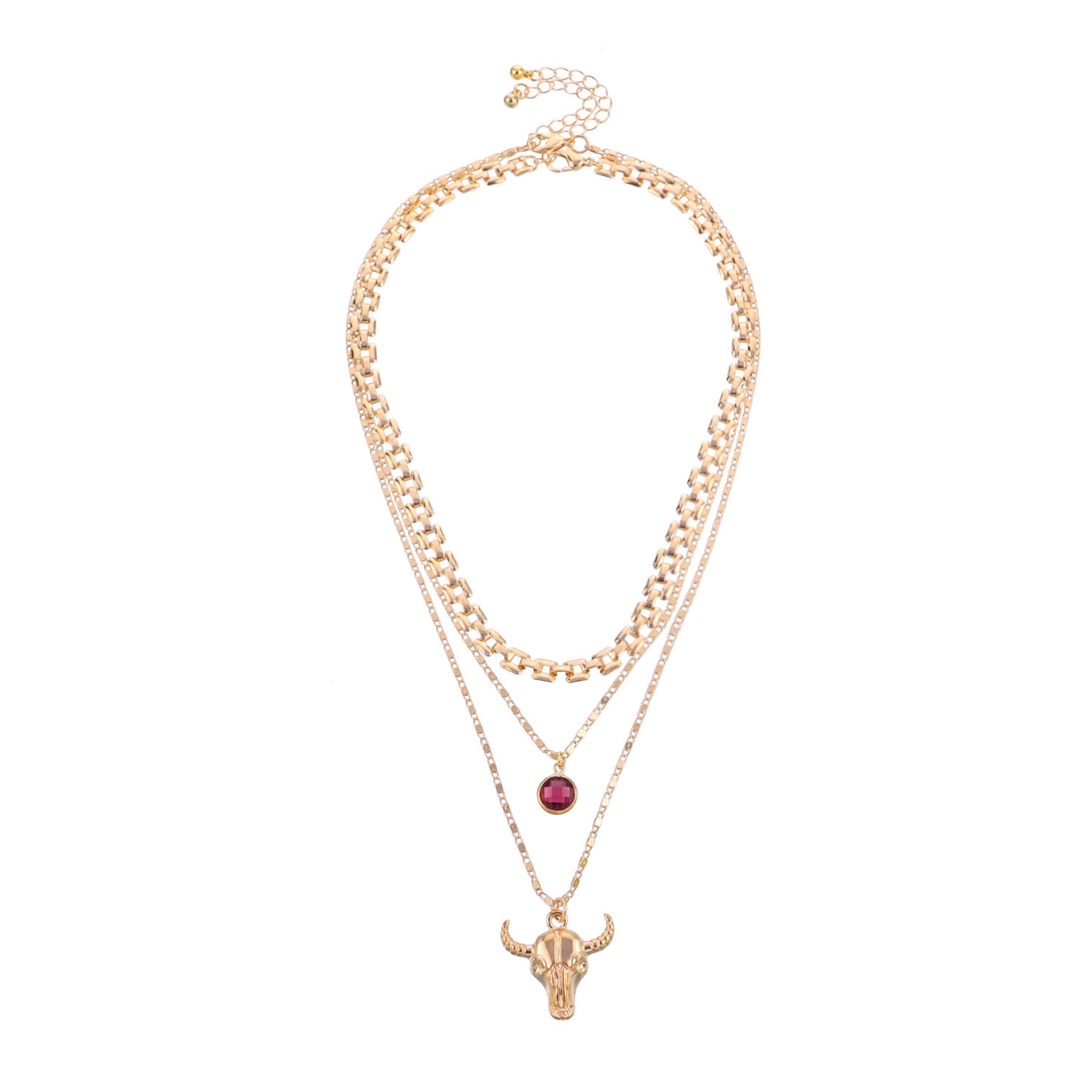 Fashion Double-Layer Bull Pendant Necklace for Women in Alloy with Plated Finish