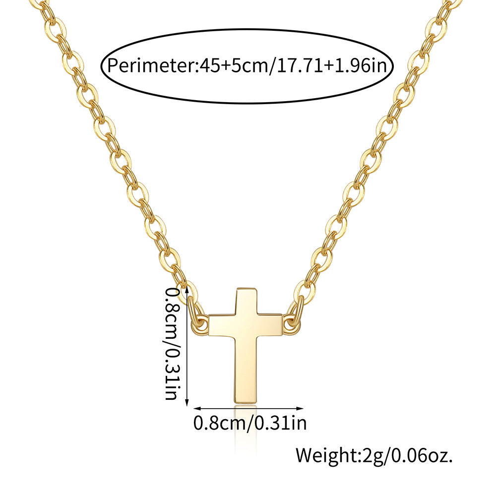 Minimalist Solid Copper Cross Pendant Necklace for Women with Gold Plating, O-Chain, Delicate Clavicle Chain in Contemporary Style