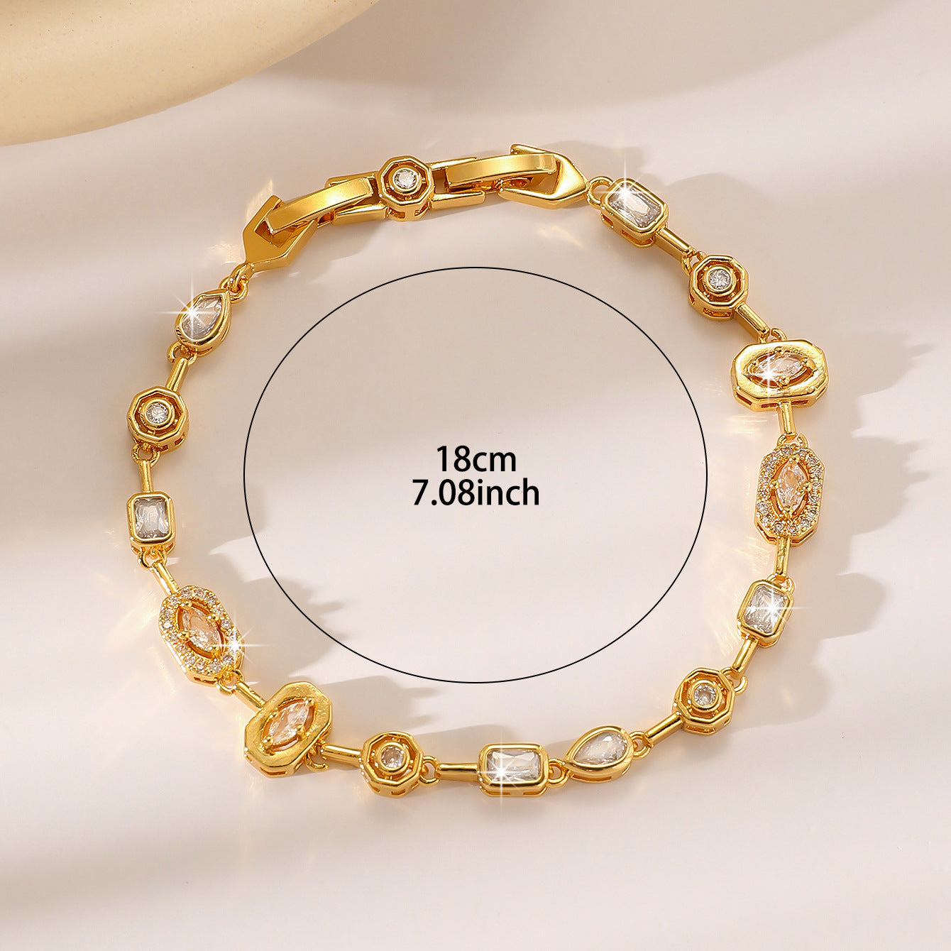 Luxury Gold Plated Brass Leaf Bracelet with Cubic Zirconia Inlay Unisex Floral Design