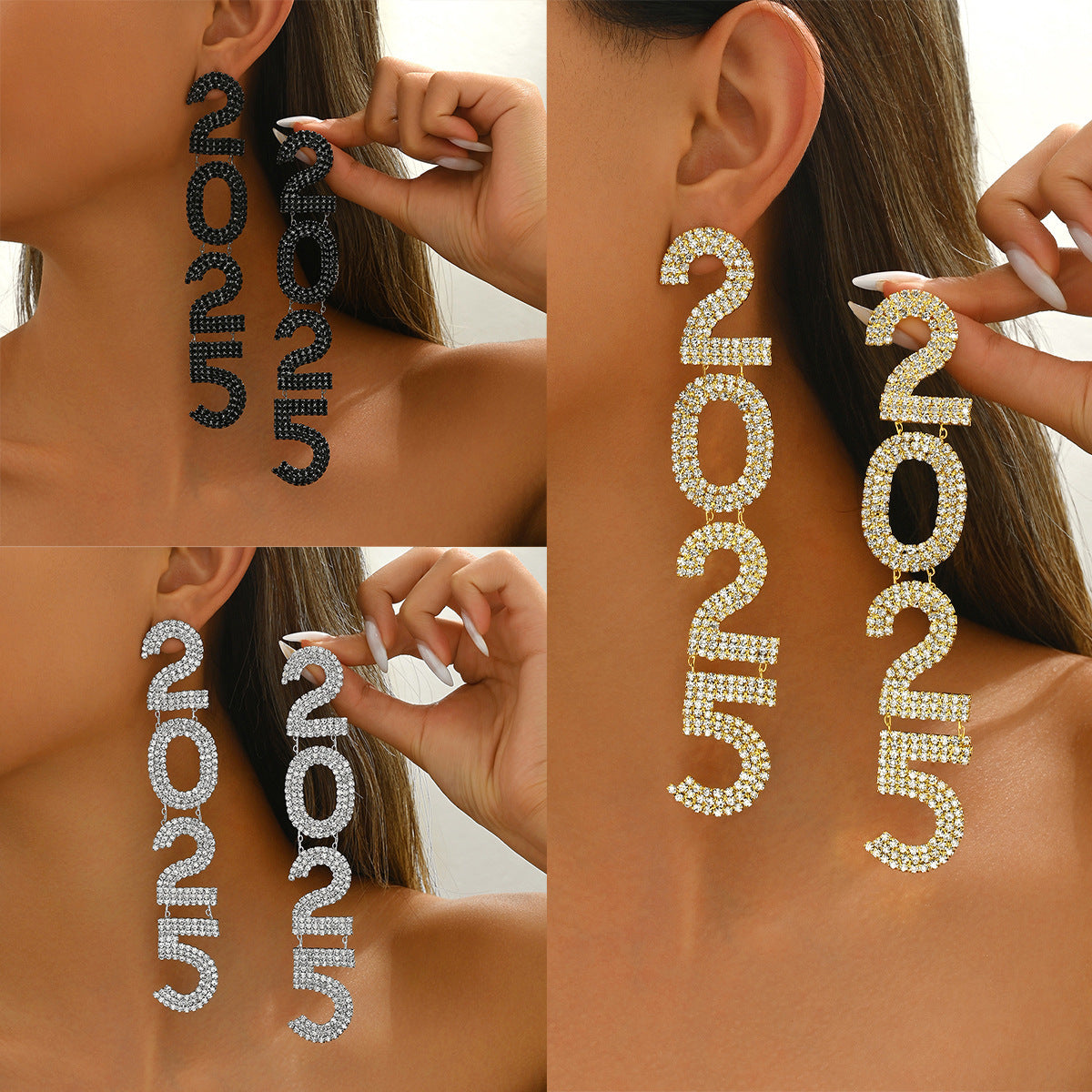 Pendientes de Cobre en Forma de Número con Incrustaciones de Pedrería Minimalistas y Elegantes para Mujer