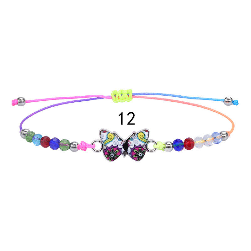 Sweet Colorful Crystal Butterfly Beaded Bracelet Silver Plated Unisex Hand Jewelry