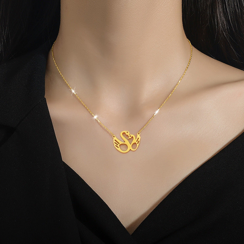 Collar con colgante de cisne minimalista en acero de titanio con baño de oro para mujer y hombre, cadena de clavícula con diseño geométrico y motivo de árbol floral