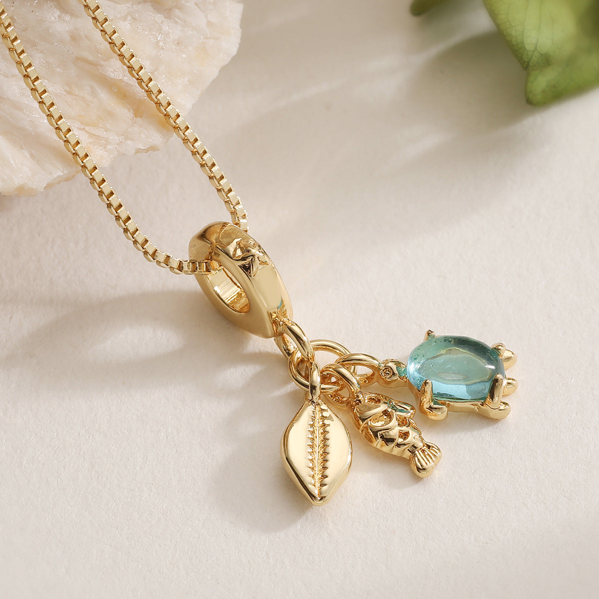 Minimalist 18K Gold Plated Brass Drip Oil Geometric Turtle Conch Pendant Necklace for Women