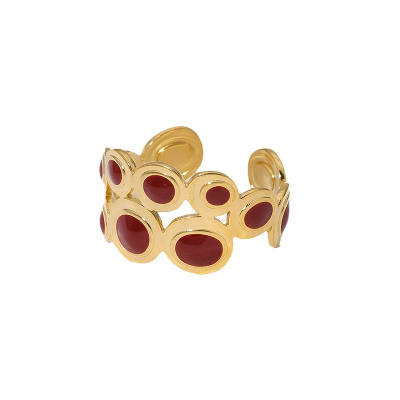 Anello aperto geometrico vintage in acciaio al titanio placcato oro 18 carati con vuoto, di lusso, da donna