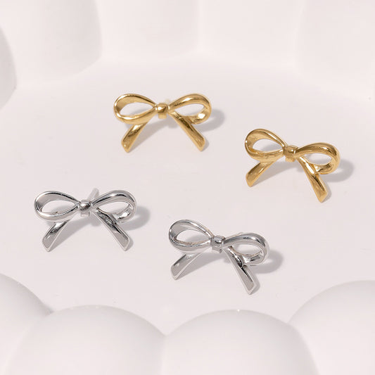 Minimalist Bow-Shaped Stainless Steel Stud Earrings for Women with Plated Finish