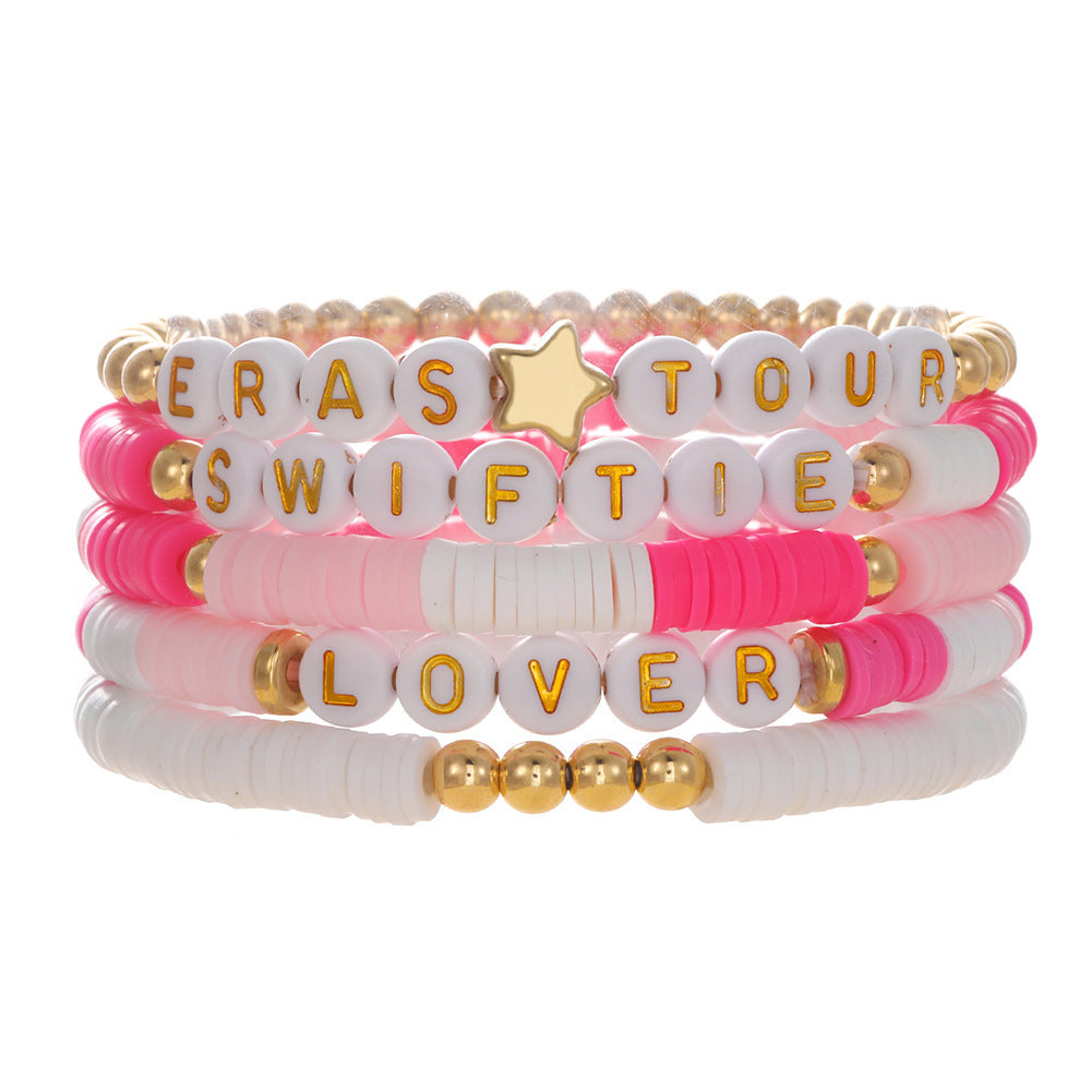 Bohemian Geometric Letter Resin Stainless Steel Brass Acrylic Bracelet Set Unisex