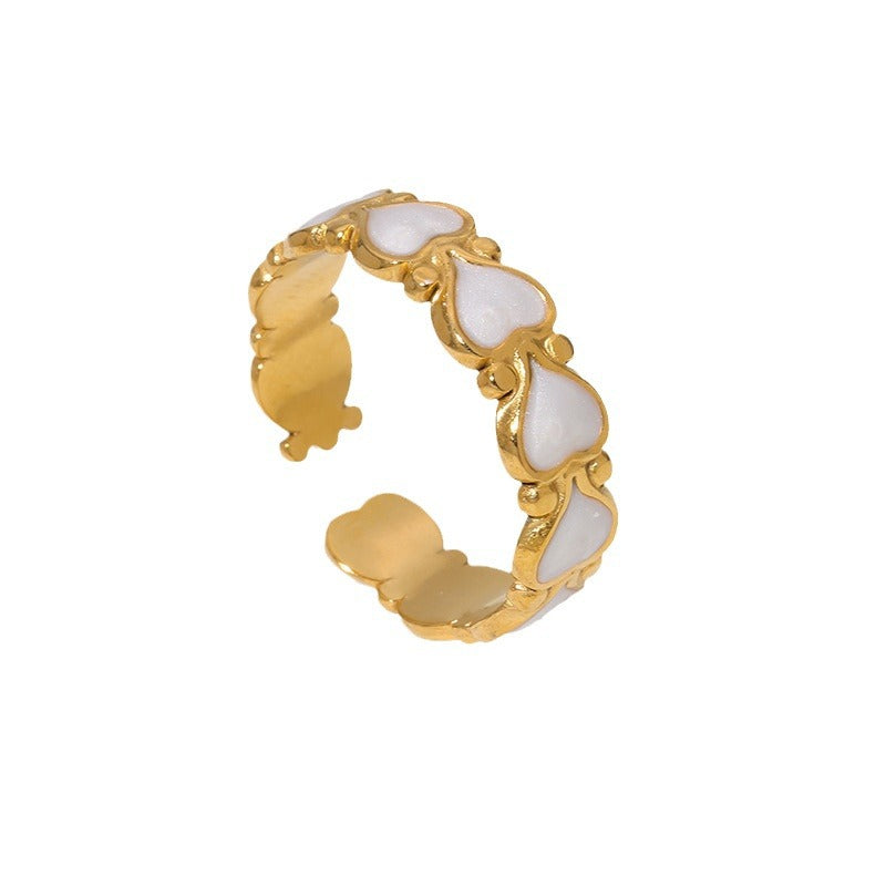 Anillo Ajustable de Acero de Titanio con Forma de Corazón Minimalista y Baño de Oro de 18K para Mujer