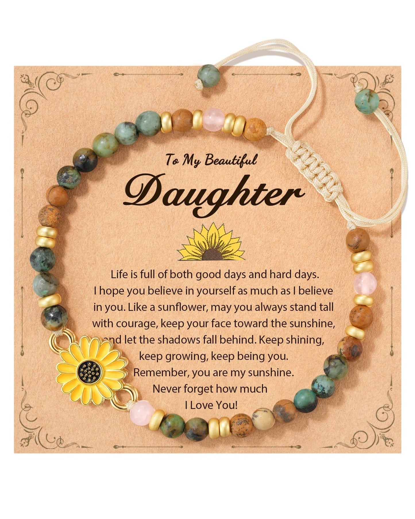 Sweet Geometric Sunflower Turquoise Pendant Stainless Steel Bracelet Unisex