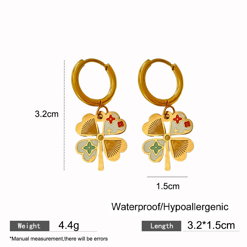 Elegant Titanium Steel Drip Oil Plated Stud Earrings for Women
