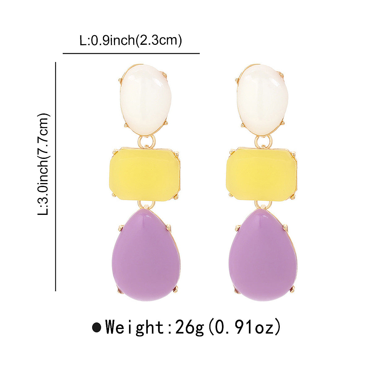 Pendientes de Resina Geométrica Minimalista en Colores Jalea con Base de Aleación Chapada en Oro para Mujer