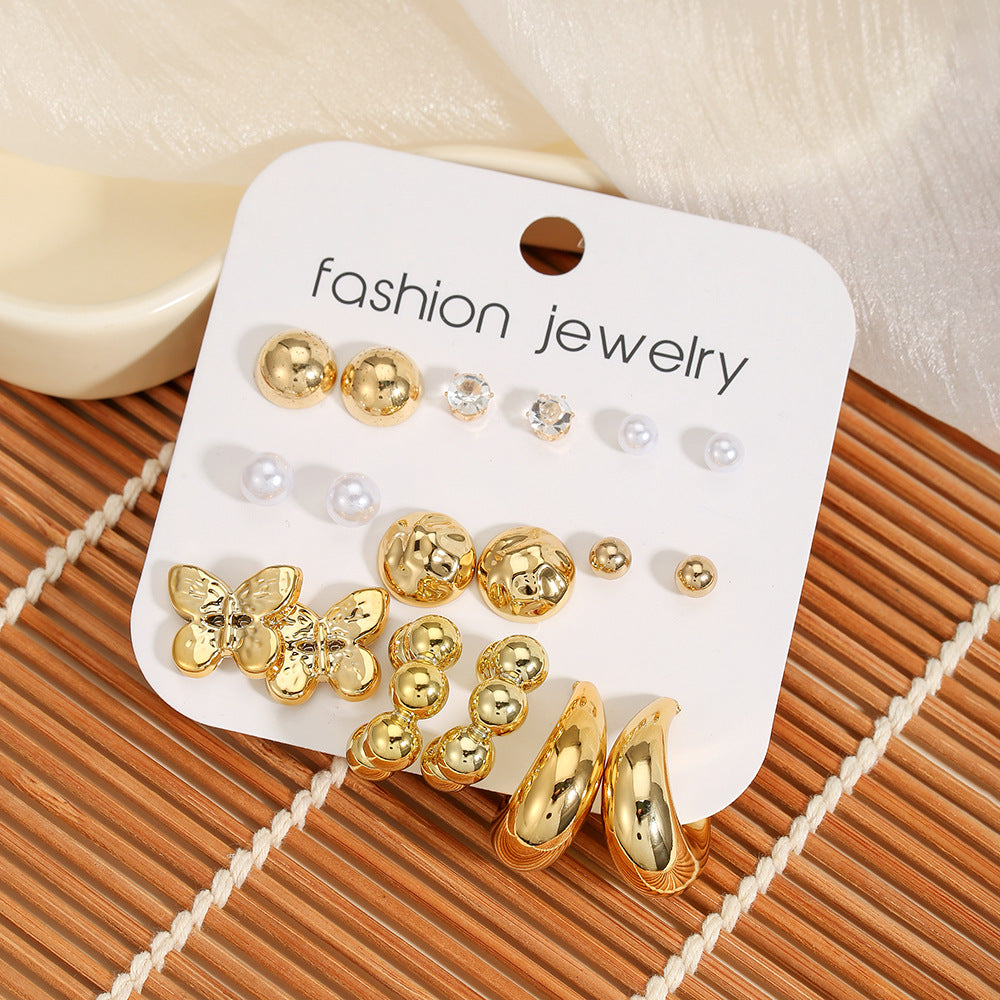 Vintage Geometric Heart Alloy Plated Earrings with Pearl