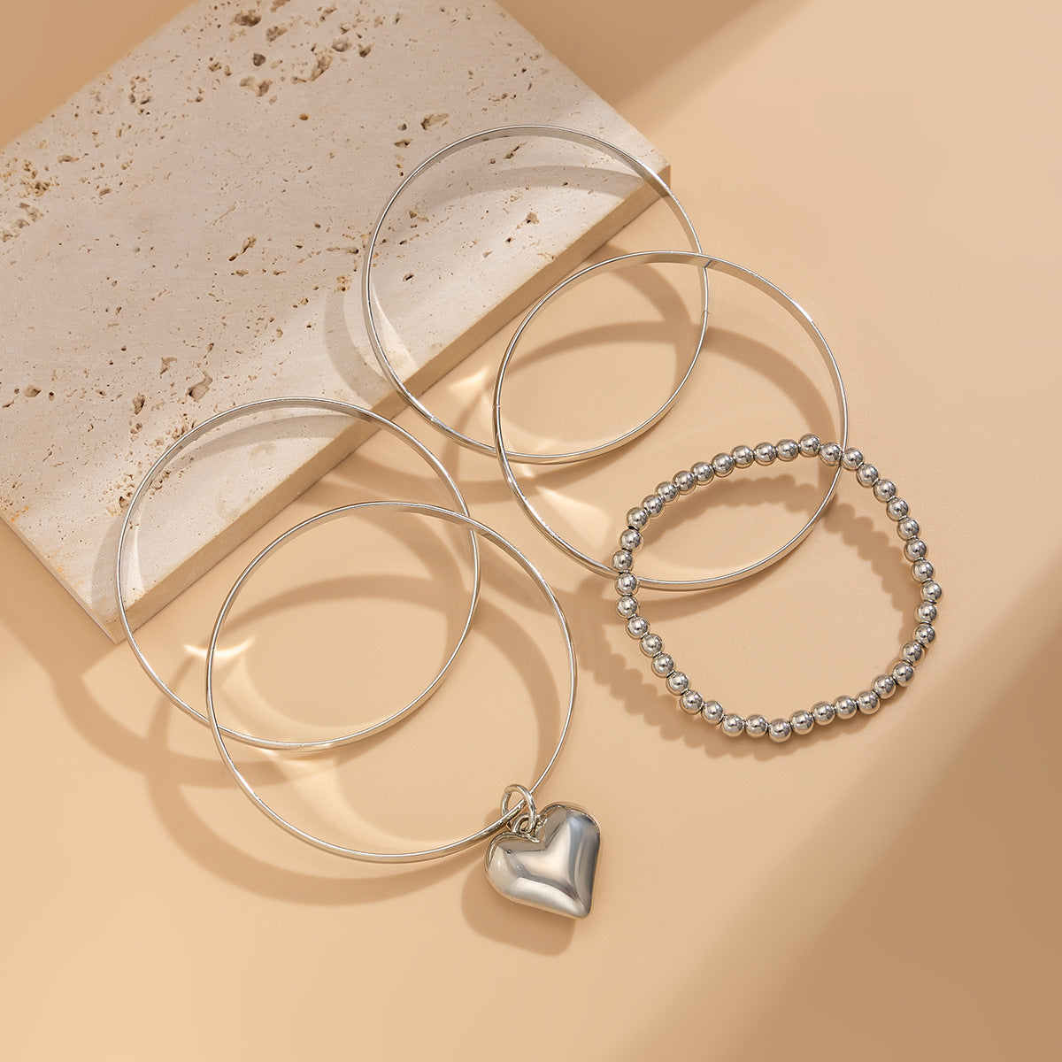 Fashionable Irregular Heart Geometric Plated Iron Bracelet Set for Women