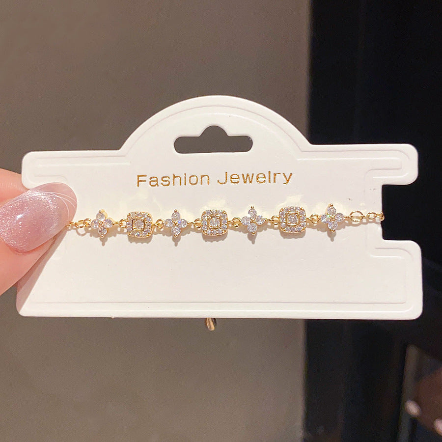 Vintage Elegant 18K Gold Plated Brass Floral Rhinestone Bracelet for Women