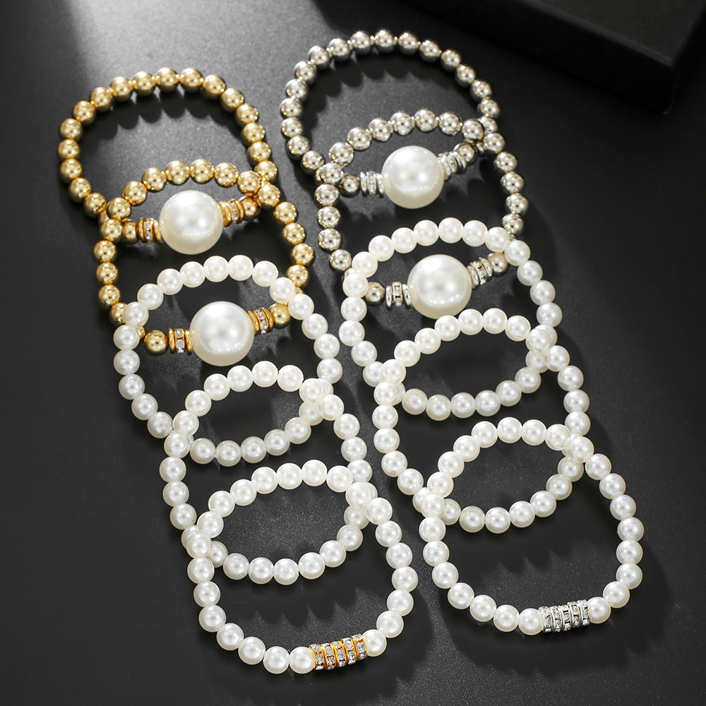 Hip-hop Geometric Round Pearl Rhinestone Bracelet for Women