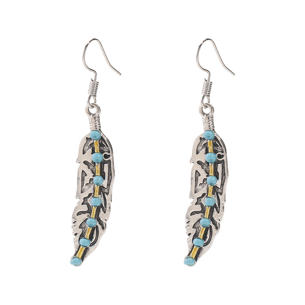 Pendientes vintage bohemios geométricos de filigrana con incrustaciones de turquesa en base de aleación con acabado chapado