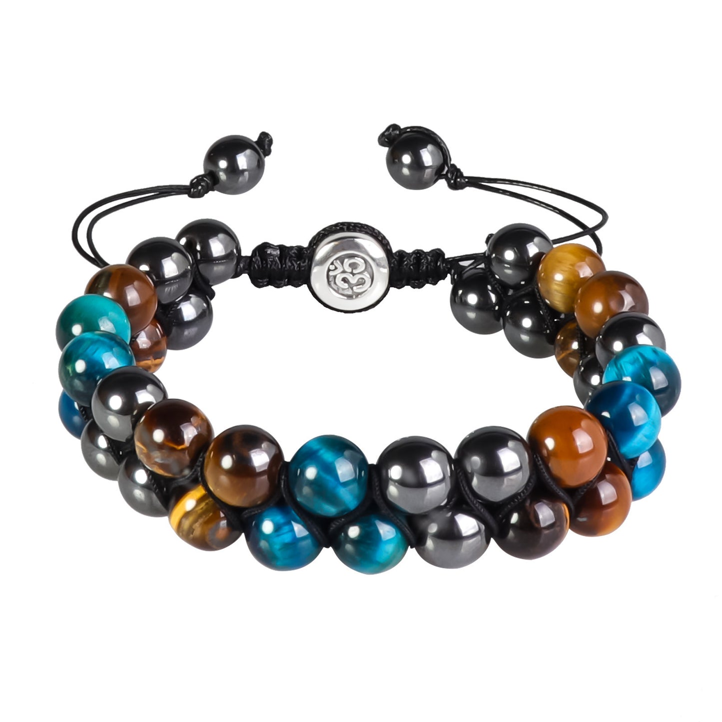 Men's Geometric Agate Woven Bracelet with Floral Pattern
