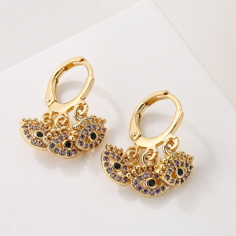 Orecchini Pendenti con Occhio di Allah Vintage da Donna, Realizzati in Ottone con Placcatura in Oro Vero e Zirconi Micro-Incastonati
