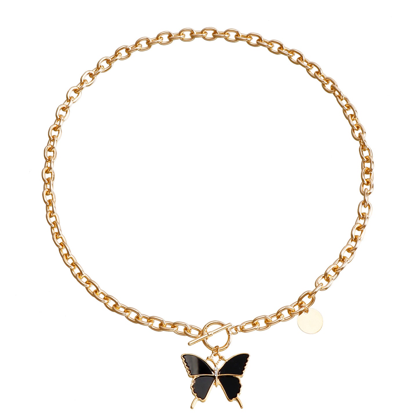 Minimalist Luxury Geometric Black Imitation Mother of Pearl Lock Pendant Aluminum Alloy Chain Necklace for Women