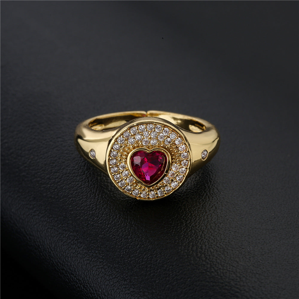 Minimalist Heart Micro-Inlaid Cubic Zirconia Gold Plated Brass Ring for Women