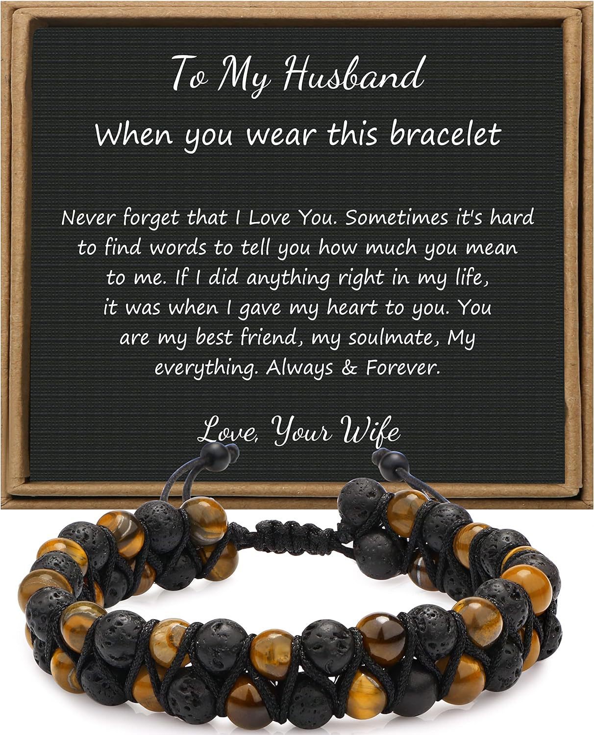 Men's Geometric Tiger's Eye Beaded Bracelet Adjustable Double Layer Handmade Gift