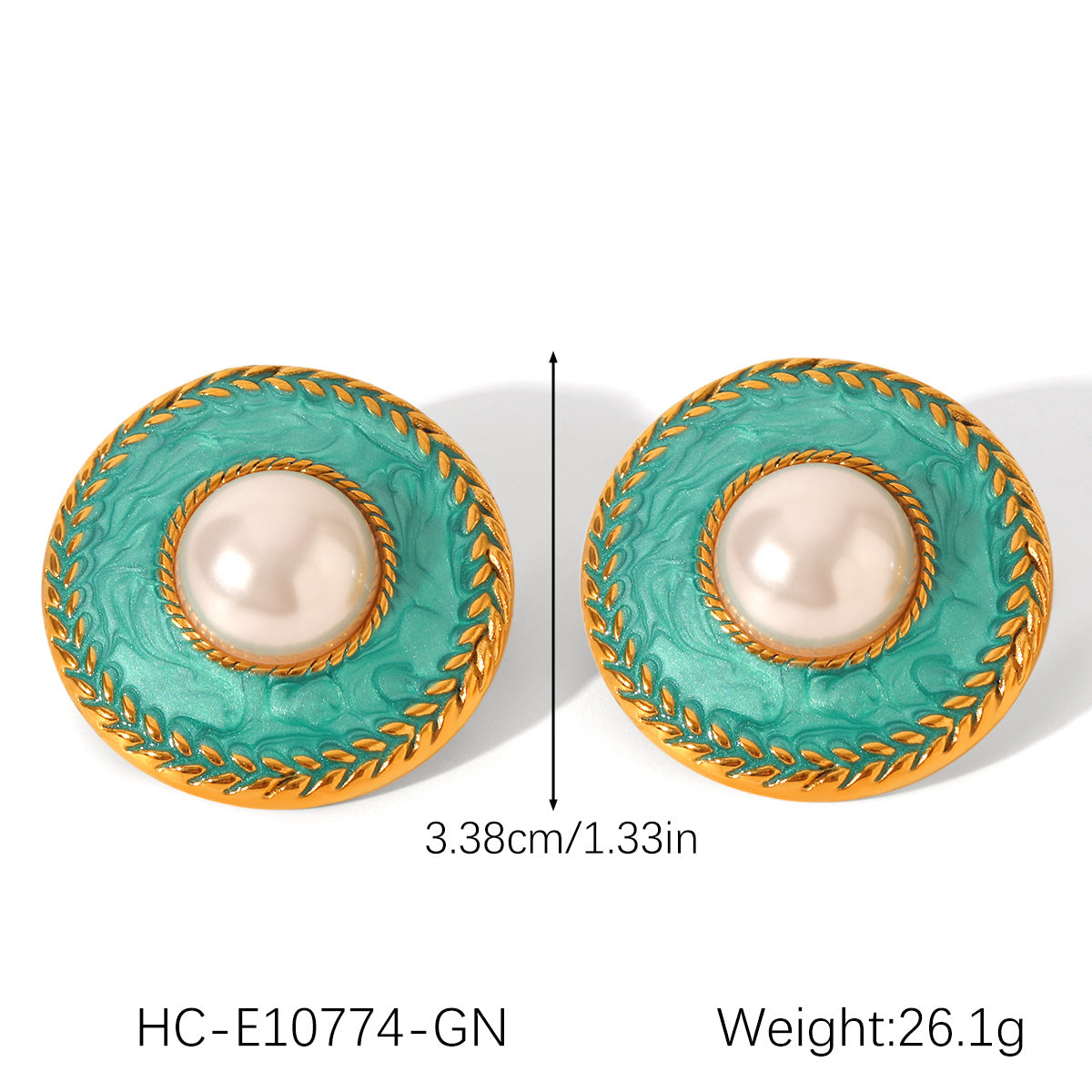 Vintage French Palace Style Geometric Stainless Steel Enamel Earrings with Pearl Inlay for Women