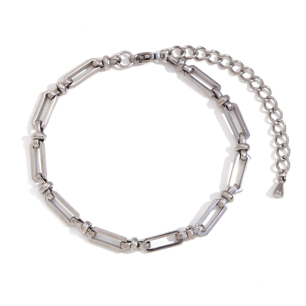 Minimalist Geometric Stainless Steel Plated 14K Gold Safety Pin and Cross Clasp Bracelet for Women