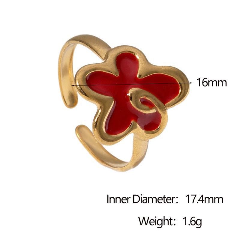 Minimalist Floral Open Ring 18K Gold Plated Stainless Steel Fashion Jewelry for Women