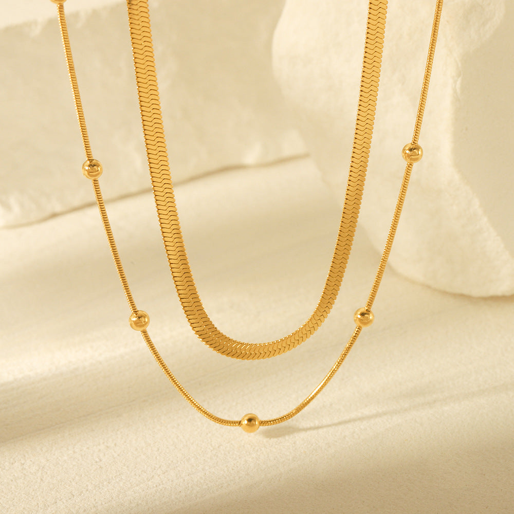 Collar Minimalista de Acero Inoxidable con Diseño Geométrico de Doble Capa para Mujer con Acabado Chapado y Cadena de Serpiente