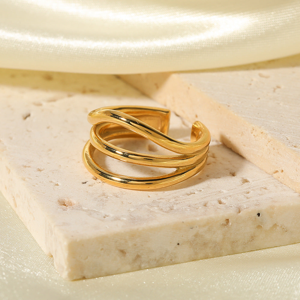 Minimalist Geometric Open Ring for Women and Men Stainless Steel with 18K Vacuum Plated Gold Finish