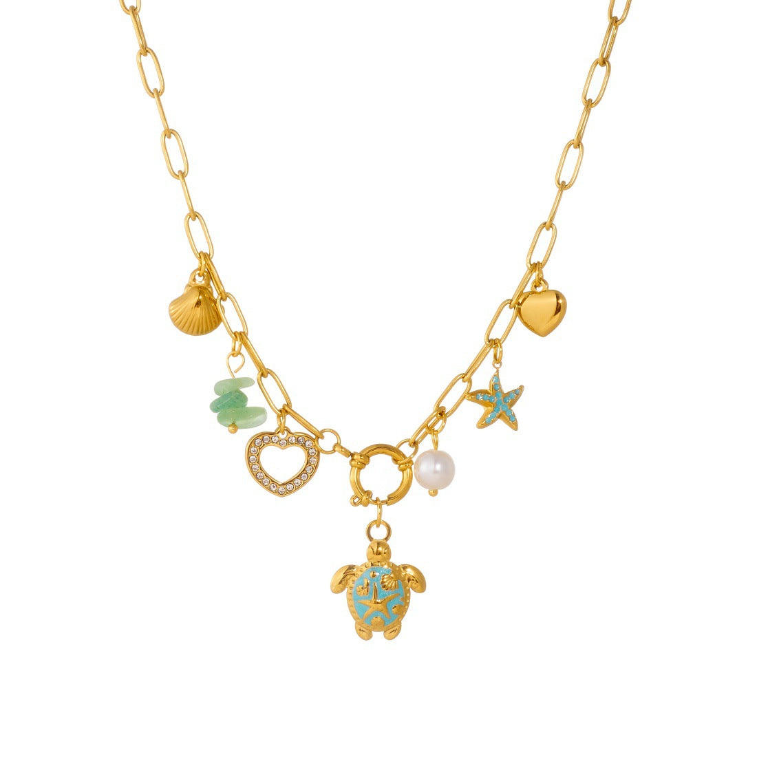 Chic Gold Plated Drip Oil Stainless Steel Animal Turtle Starfish Shell Necklace for Women