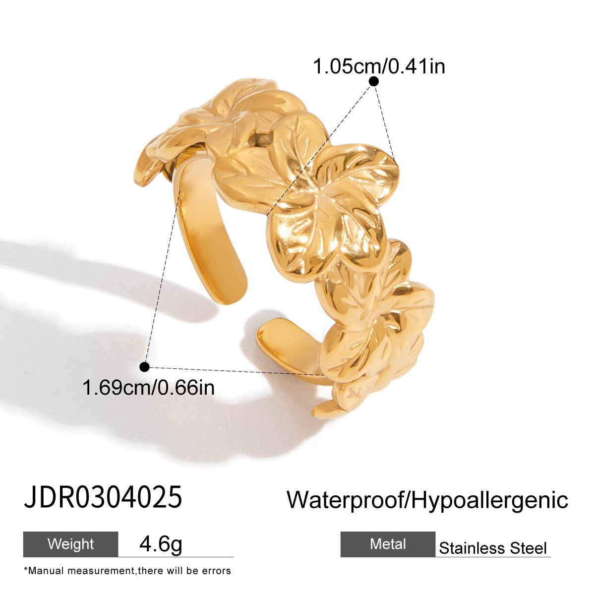 Floral Geometric Titanium Steel Ring for Women with Plating Finish, Hypoallergenic Stainless Steel Fashion Jewelry