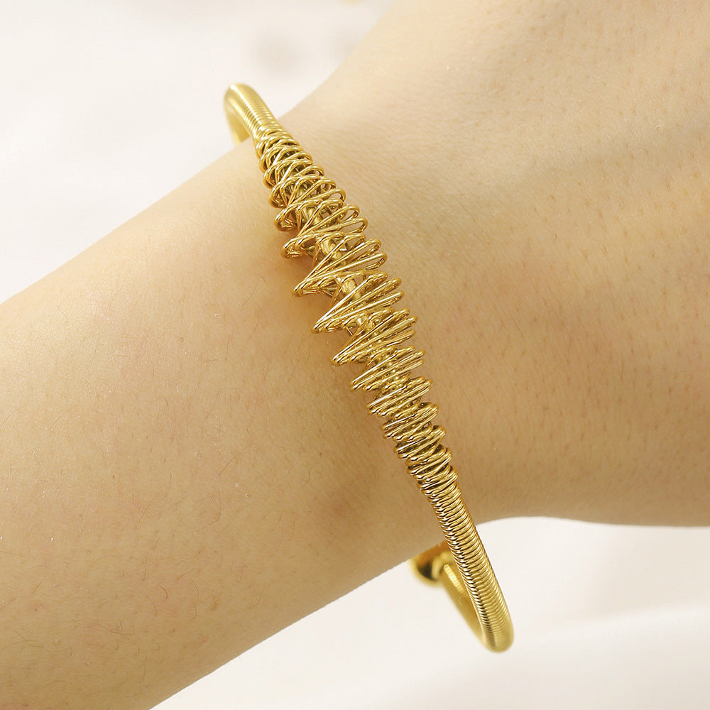 Geometric 18K Gold Plated Stainless Steel Spring Open Cuff Bracelet
