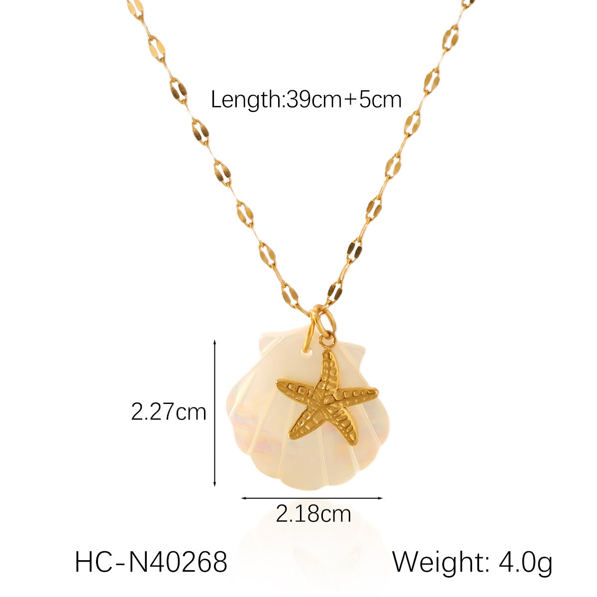 Collana da donna con ciondolo a stella marina, cavalluccio marino e conchiglia in acciaio inossidabile placcato oro 18 carati stile Ins