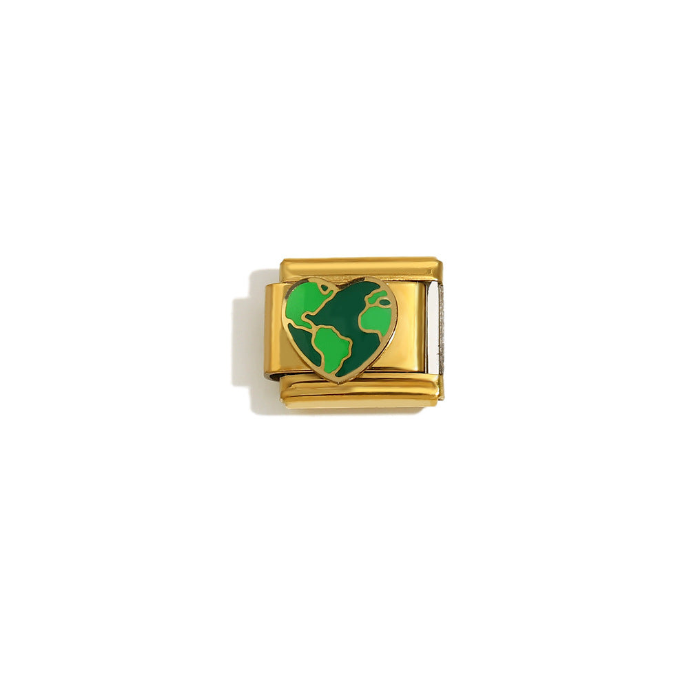 Elegant 18K Gold Plated Drip Oil Square Stainless Steel Charm Bar for Women