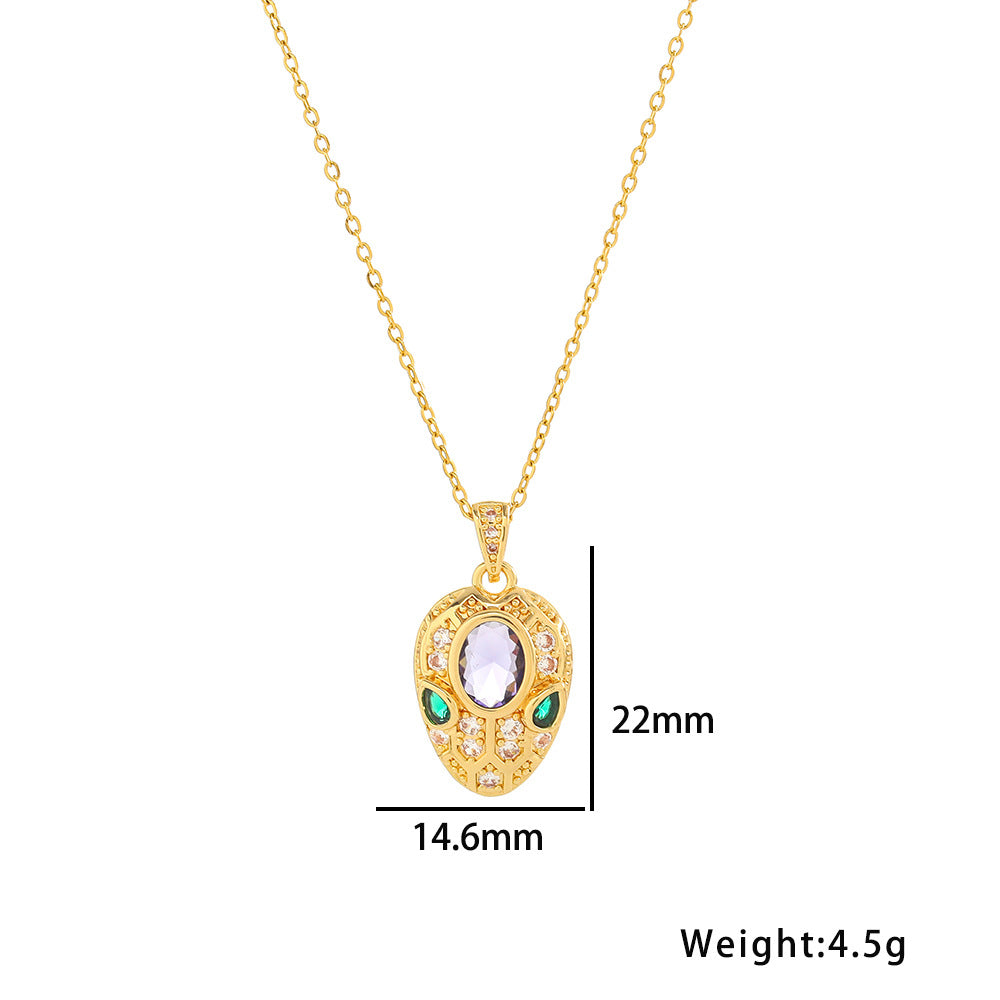 Parure di lusso con collana, orecchini e anello a forma di serpente in acciaio al titanio, con zirconi e pendente in ametista, placcatura sottovuoto ipoallergenica, design a catena a O