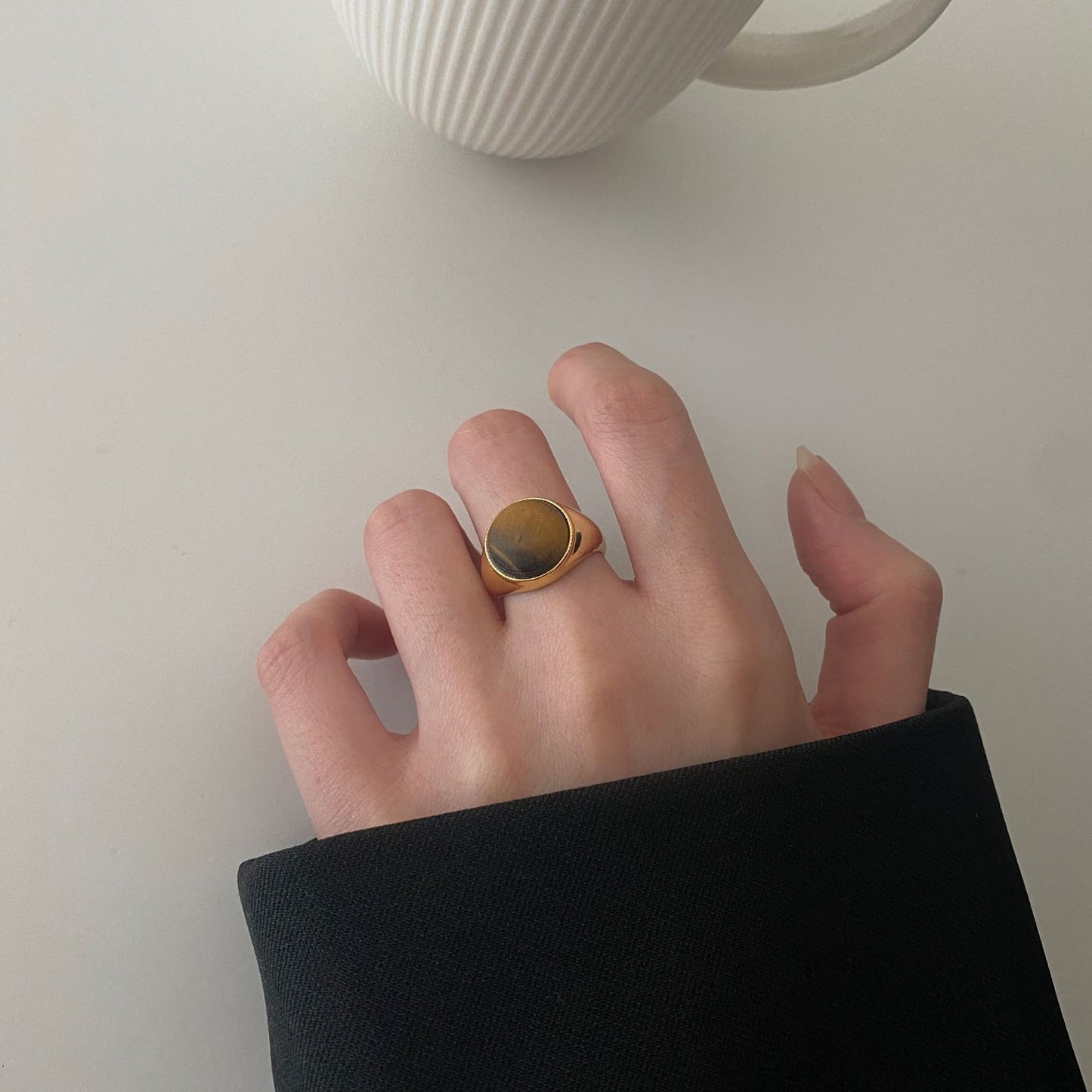 Anello numerico minimalista in argento sterling 925 con intarsio in occhio di tigre, regolabile