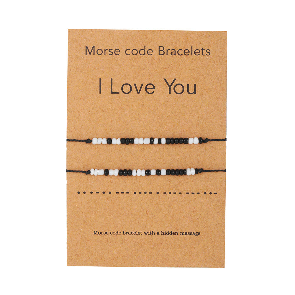 Geometric Glass Beaded Morse Code Bracelet Handmade Rope String Unisex