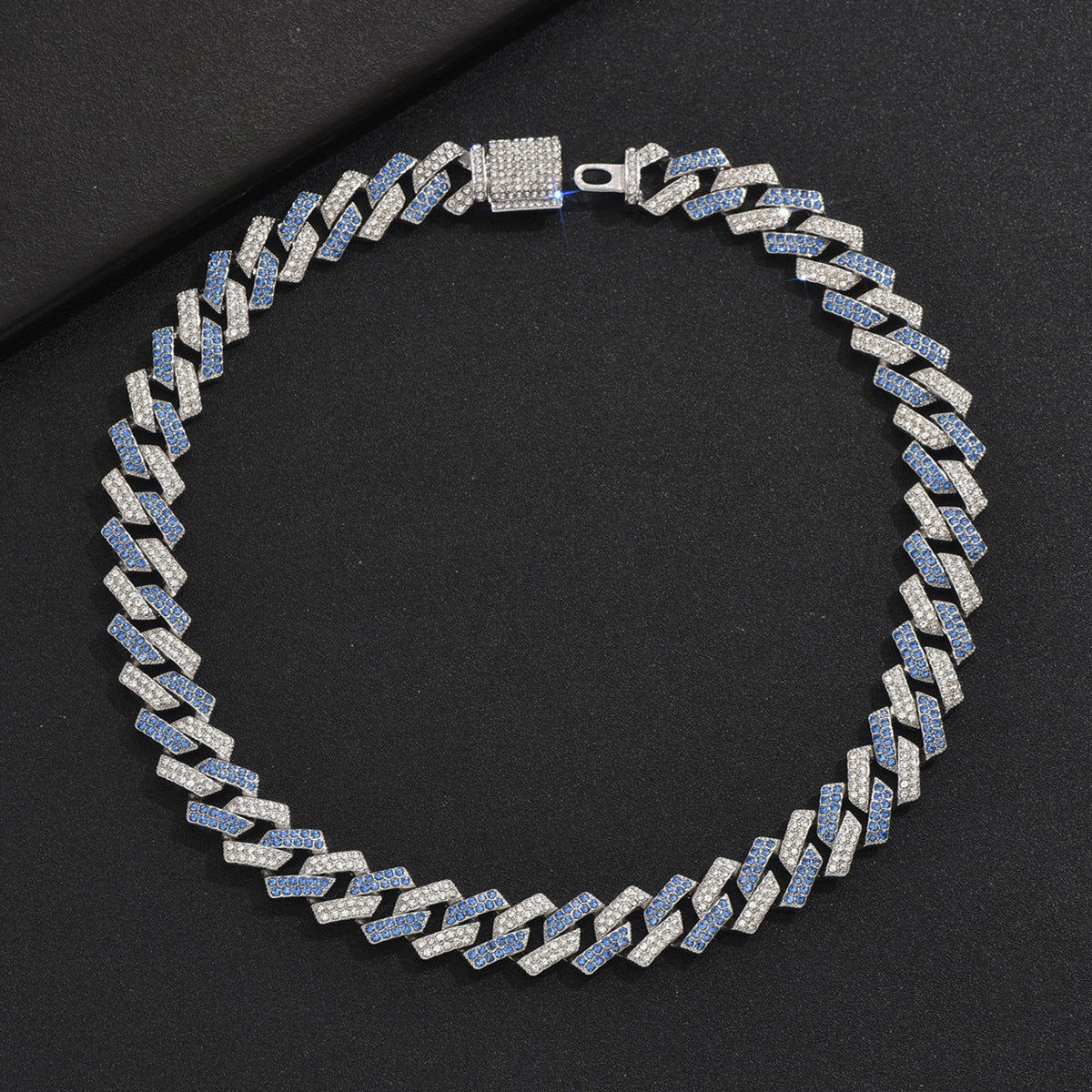 Collana Cubana Geometrica Stile Hip Hop da Uomo con Intarsio di Strass in Lega di Zinco