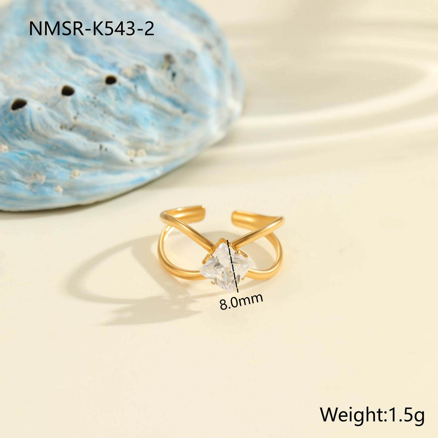 Anello geometrico minimalista da donna in acciaio inossidabile con placcatura in oro 18K e intarsio di zirconi