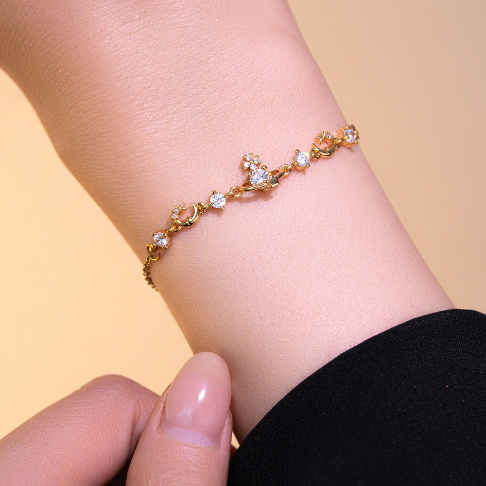 Minimalist Saturn-Shaped Titanium Steel Bracelet with Rhinestone Inlay for Women, Hypoallergenic Vacuum-Plated Fashion Accessory
