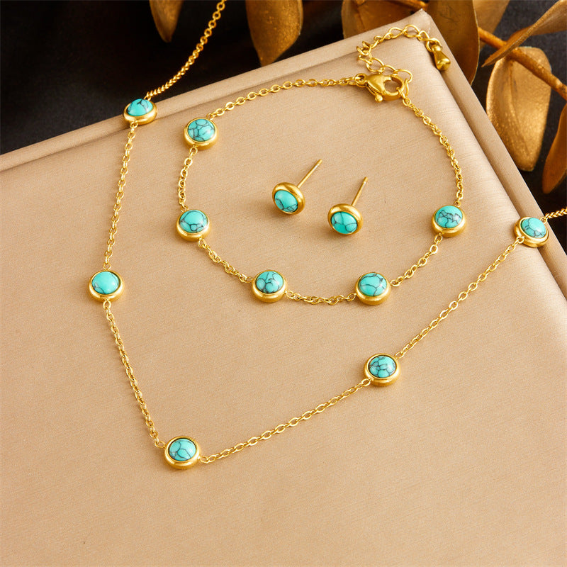 Minimalist Gold Plated Stainless Steel Heart Butterfly Teardrop Pearl Jewelry Set for Women
