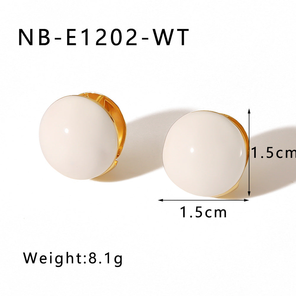 Orecchini da donna in acciaio al titanio con placcatura in oro 18 carati a forma di cuore e sfera, dal design minimalista