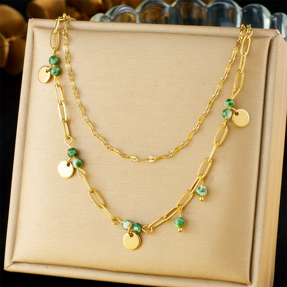 Minimalist Gold Plated Stainless Steel Layered Necklace with Heart Floral and Geometric Pendants